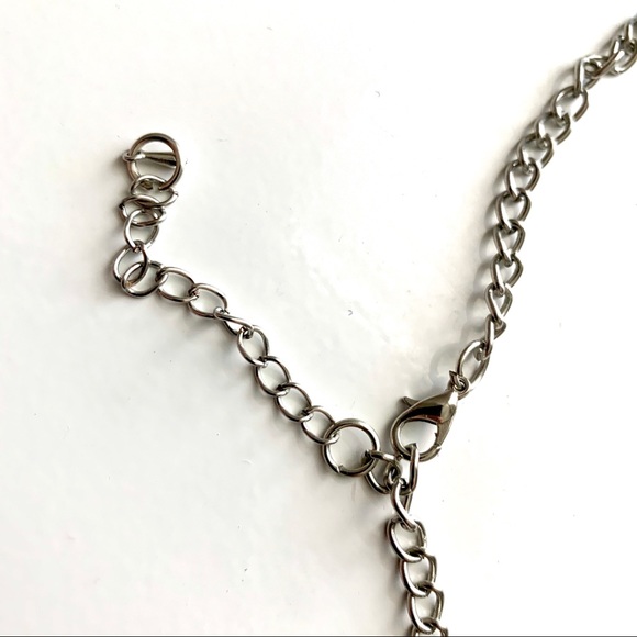 Boho Statement Collar Bib Necklace with faux turquoise stone + silver feathers - Picture 6 of 7